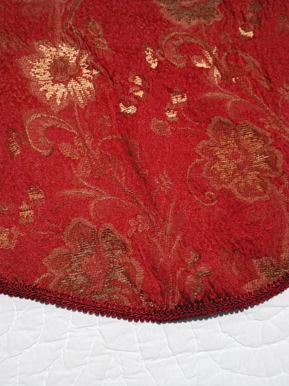 Vintage Pair of Heavy Tapestry Valances Dark Red and Gold Floral Scalloped 52
